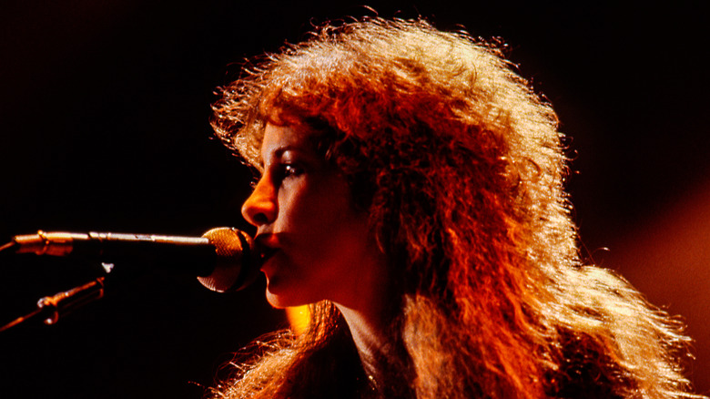 Closeup Stevie Nicks singing during December 1979 show with Fleetwood Mac