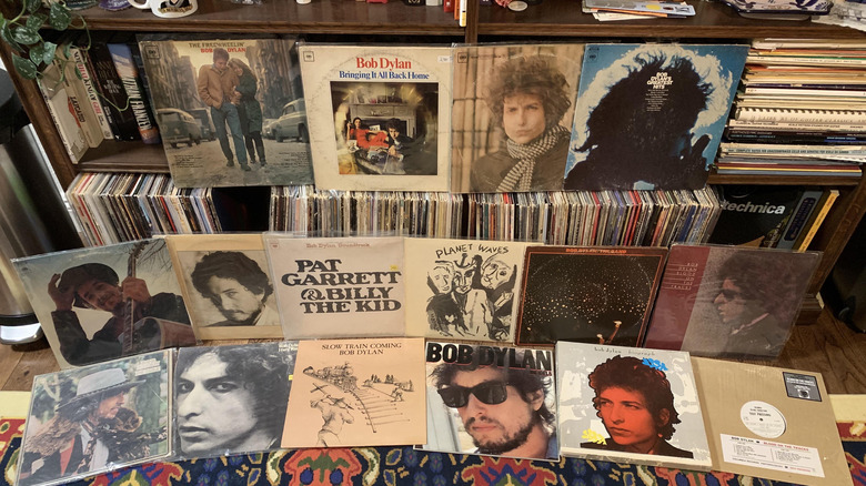 A spread of Bob Dylan vinyls