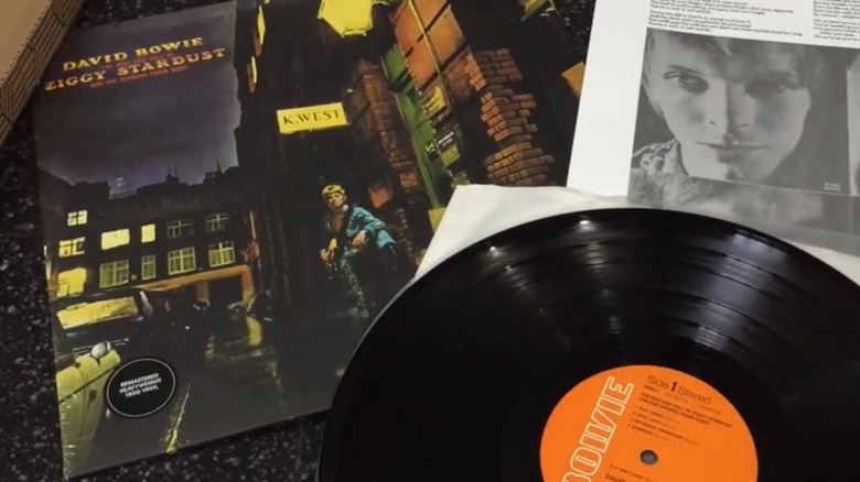 album cover and vinyl of David Bowie's "Ziggy Stardust and the Spiders from Mars."