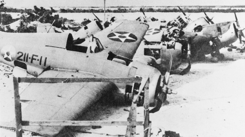 Wrecked U.S. planes on the Wake Island airstrip