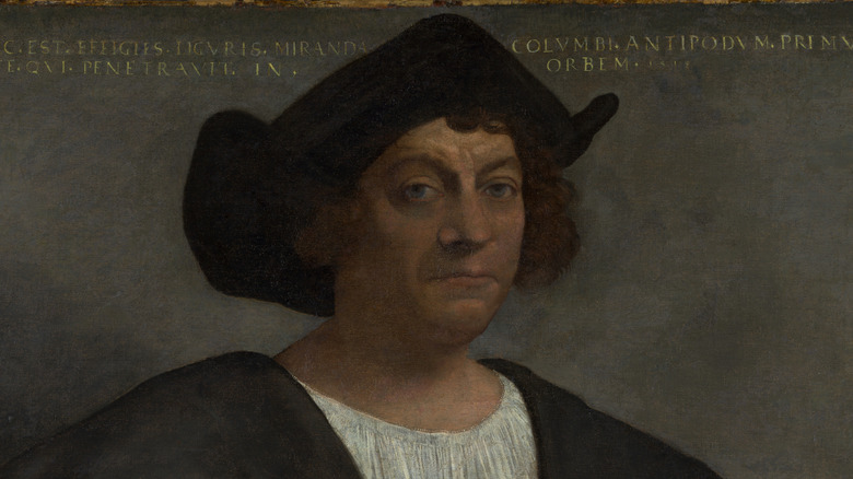 Portrait of Christopher Columbus with an inscription