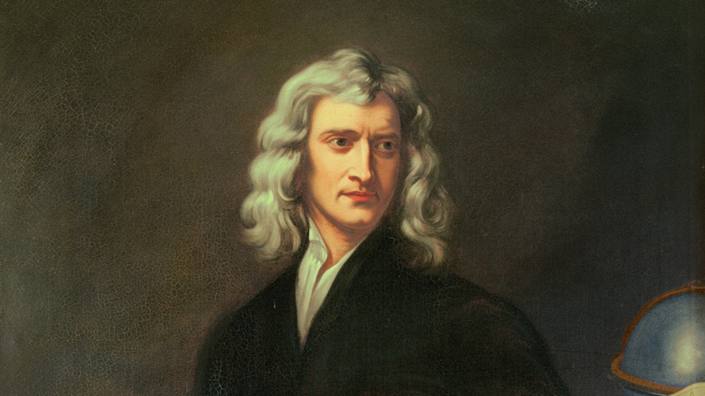 Portrait of Isaac Newton with a globe