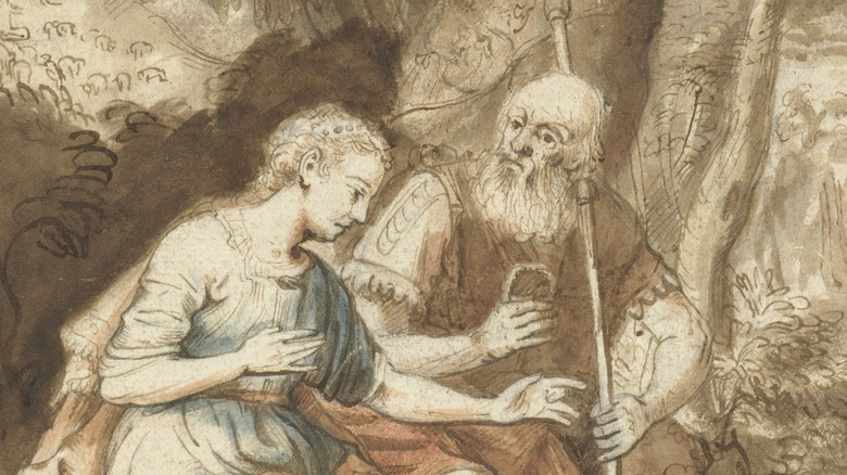 Old painting of Judah and Tamar