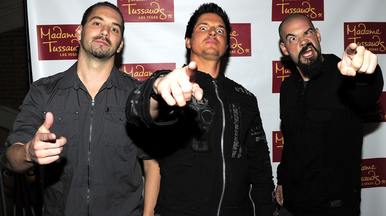 Nick Groff, Zak Bagans, and Aaron Goodwin at a Madam Tussaud's event