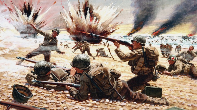 Painting of soldiers fighting Normandy
