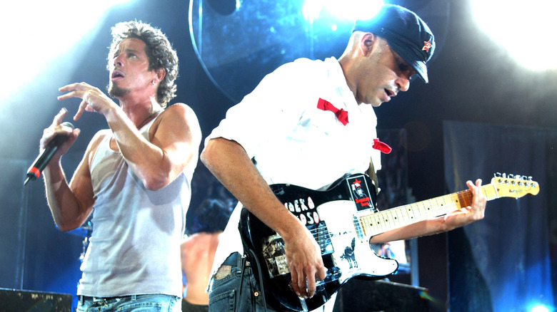 Chris Cornell and Tom Morello of Audioslave performing onstage