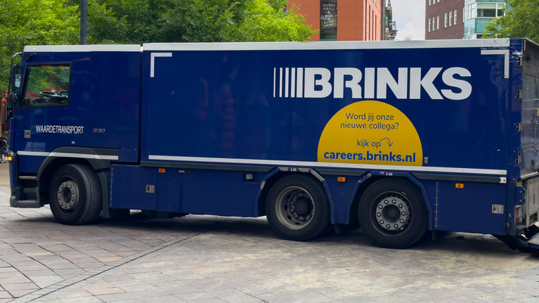 large blue Brink's truck