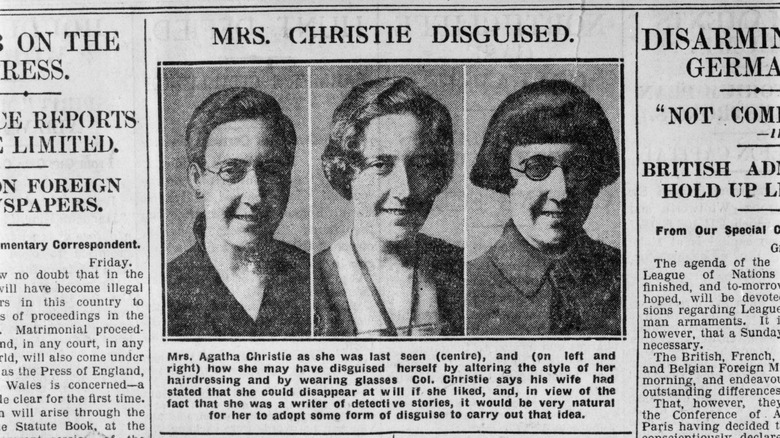1926 news article showing Agatha Christie and possible disguises she may have been wearing.