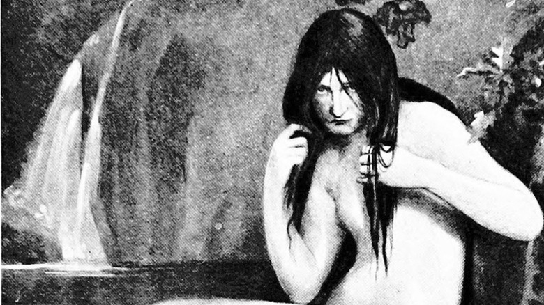 Black and white painting of a kelpie