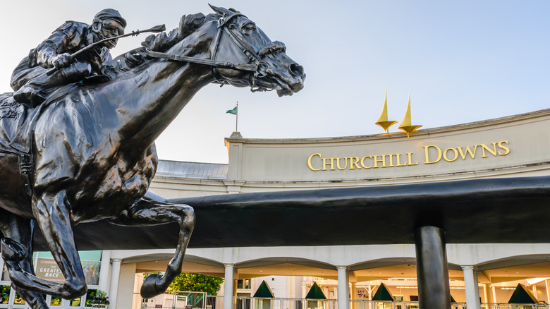 Statue of horse and rider at Churchill Downs