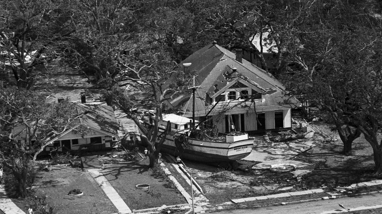 boat washed inland by hurricane camille