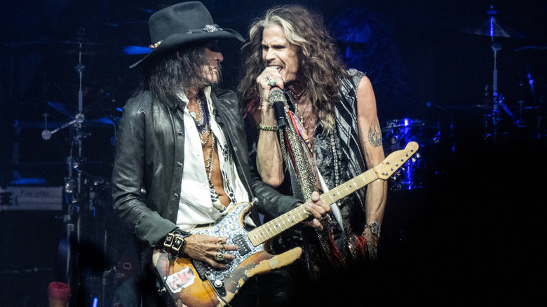 Joe Perry and Steven Tyler of Aerosmith perform