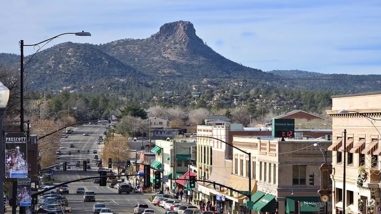 Prescott, Arizona rocky hill overlooking small town