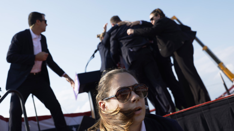 Secret Service agents swarming Donald Trump after assassination attempt July 2024