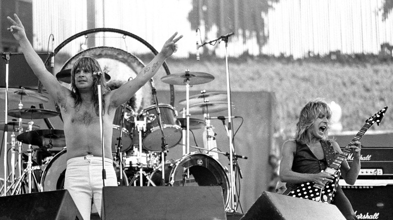 Ozzy Osbourne on stage with Randy Rhoads