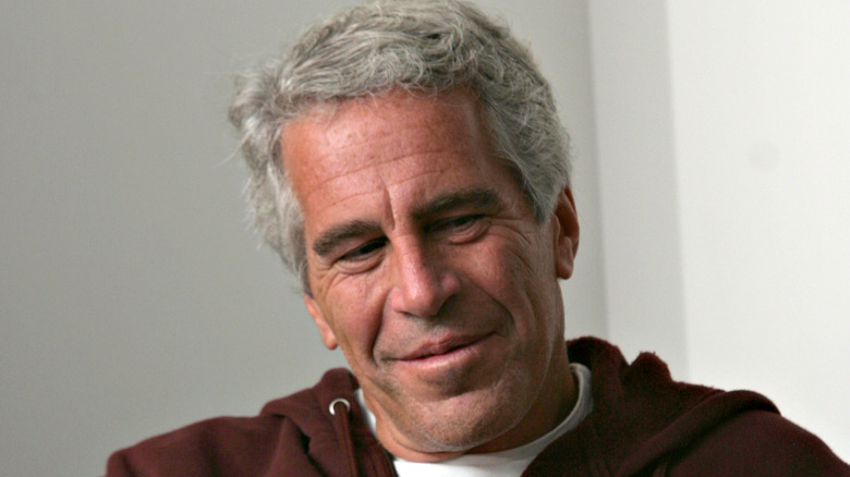 Jeffrey Epstein smirking in hoodie