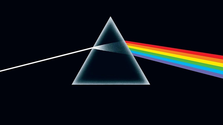 Image of glass prism splitting light into a rainbow on cover of Dark Side of the Moon
