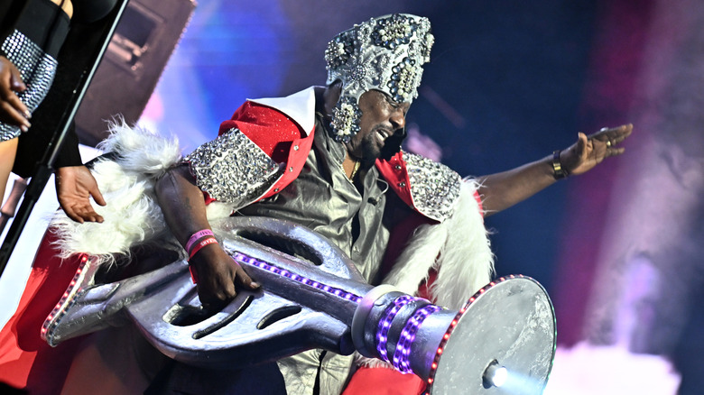 George Clinton firing a prop ray gun on stage