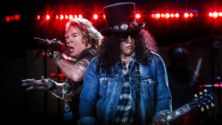 Guns N' Roses' Axl Rose and Slash performing together onstage