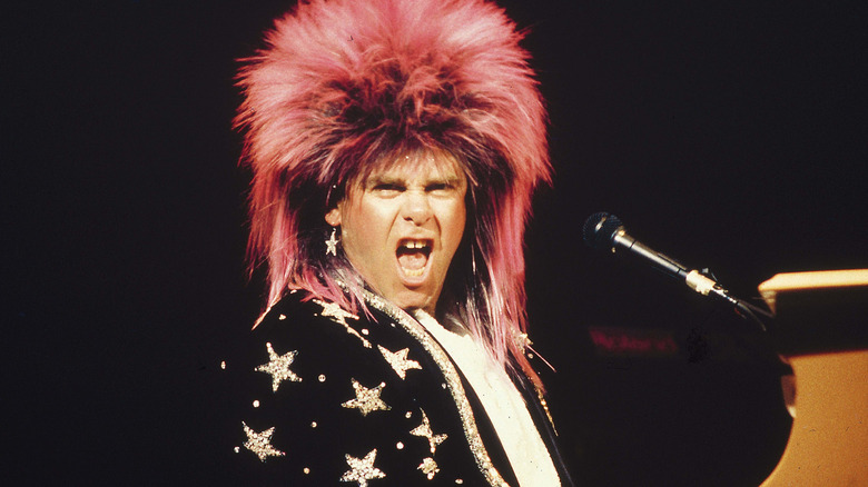 Elton John on stage in the 1980s