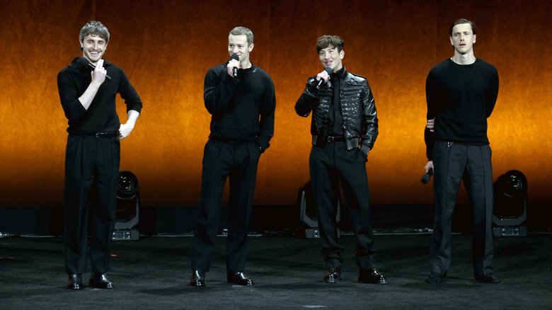 Paul Mescal, Joseph Quinn, Barry Keoghan, and Harris Dickinson appearing at the Beatles press conference announcement