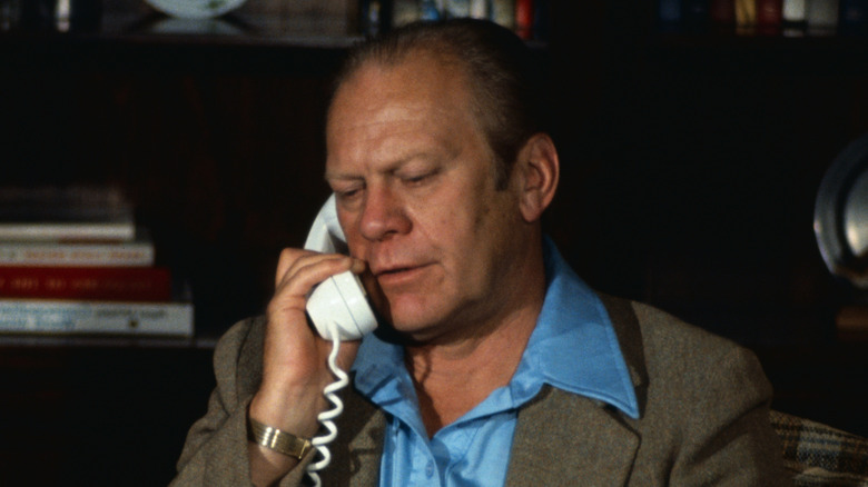Gerald Ford talking on the phone in 1975