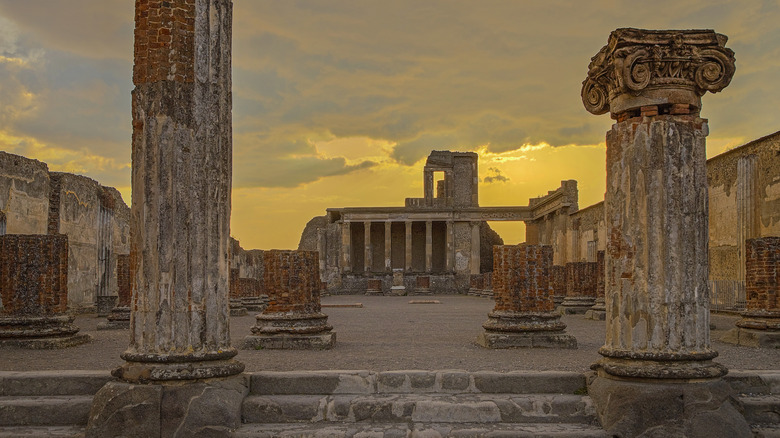 Ruins of Pompeii at sunset
