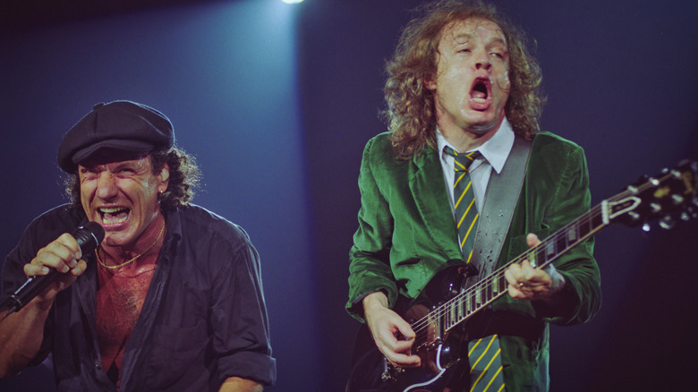 Brian Johnson and Angus Young of AC/DC on stage