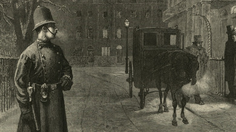 19th-century bobby watching people