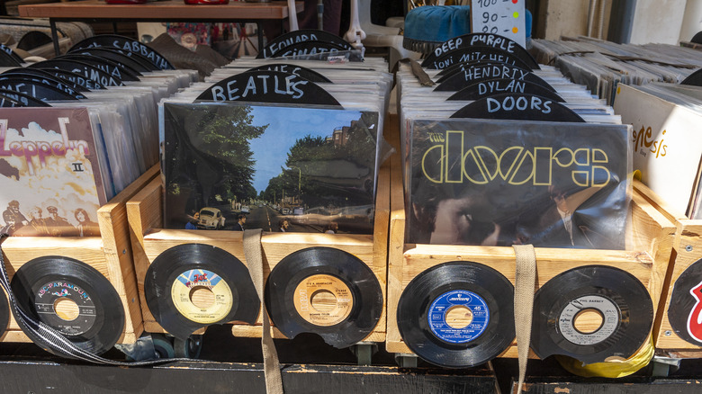 Crates of classic rock records