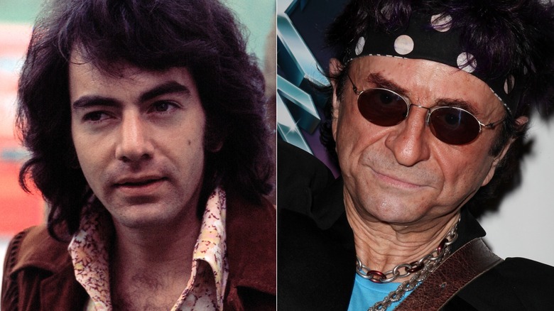 Neil Diamond in the '60s and Jim Peterik sneering in sunglasses
