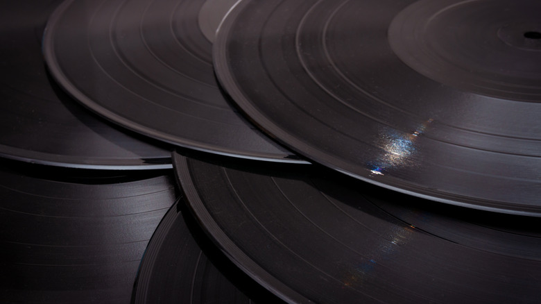 Stacked vinyl records.