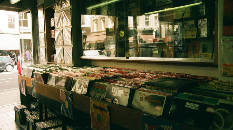 Exterior of a vinyl record store in England