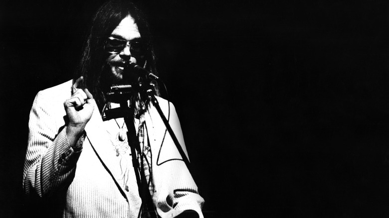 A photo of Neil Young on stage that was used for "Tonight's the Night" album