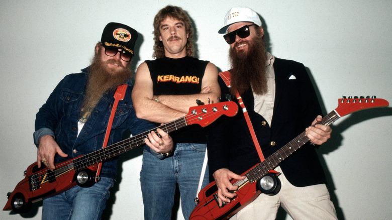 Dusty Hill with bass, drummer Frank Beard, and Billy Gibbons with his guitar
