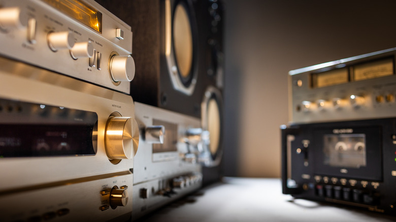 Vintage hi-fi stereo system closeup