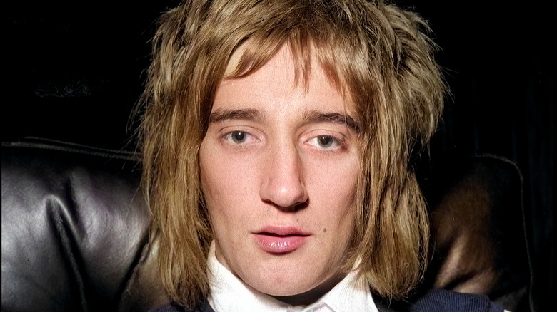 Rod Stewart in the early 1970s staring with mouth slightly open