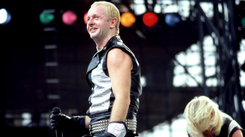 Rob Halford (left) and K.K. Downing of Judas Priest playing live in 1977