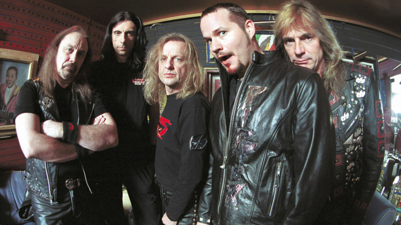 Ian Hill, Scott Travis, K.K. Downing, Tim "Ripper" Owens, and Glenn Tipton of Judas Priest in 2002