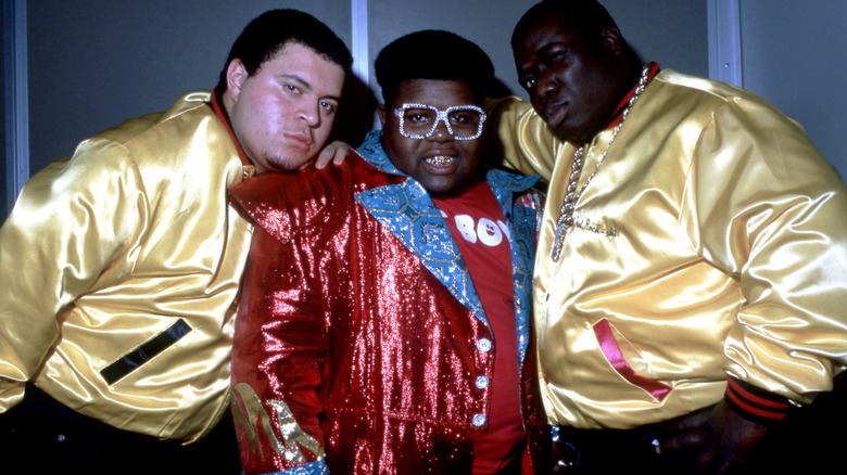 The Fat Boys looking tough for camera in satin jackets
