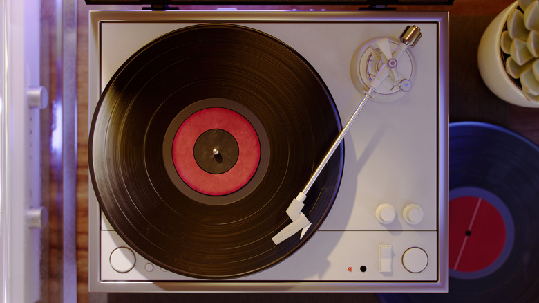 A vinyl record player