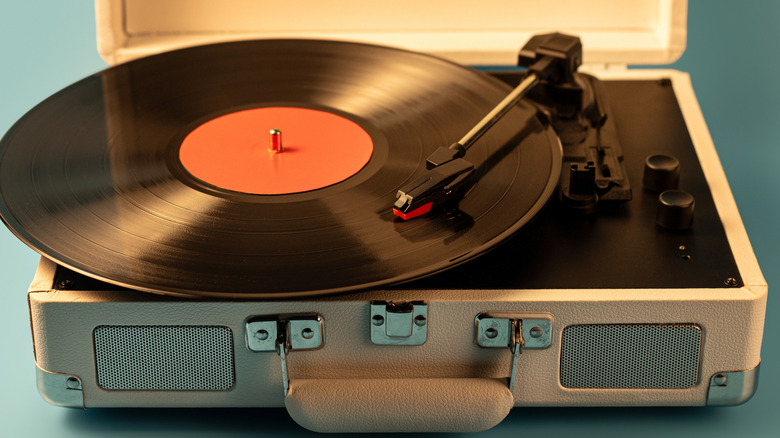 A suitcase-style portable turntable