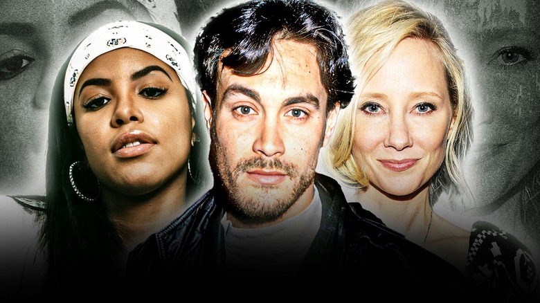 Side by side photos of Brandon Lee, Aaliyah and Anne Heche