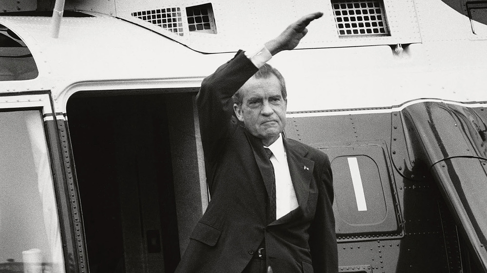 Richard Nixon waves goodbye