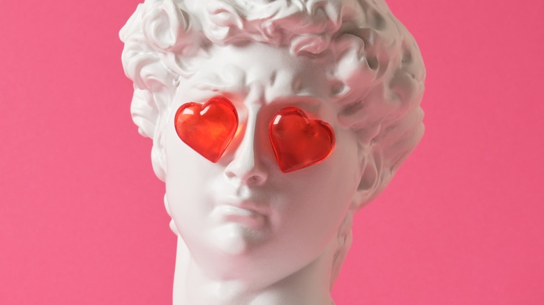 Greek statue with heart eyes