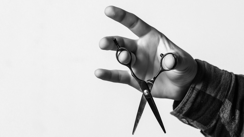 hands holding scissors vertically
