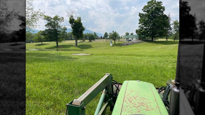 view of a Vermont farm from a tractor