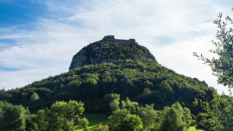 Site of Montségur castle against blue sky