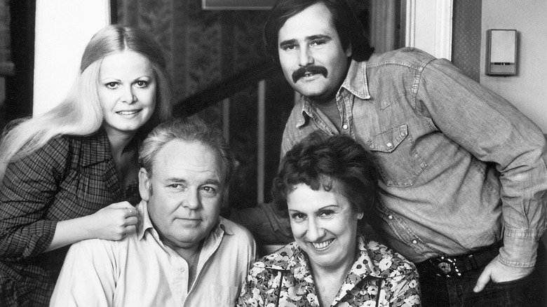cast of All in the Family, Sally Struthers, Caroll O'Connor, Rob Reiner, and Jean Statpleton