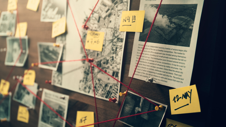 detective board with photos and notes